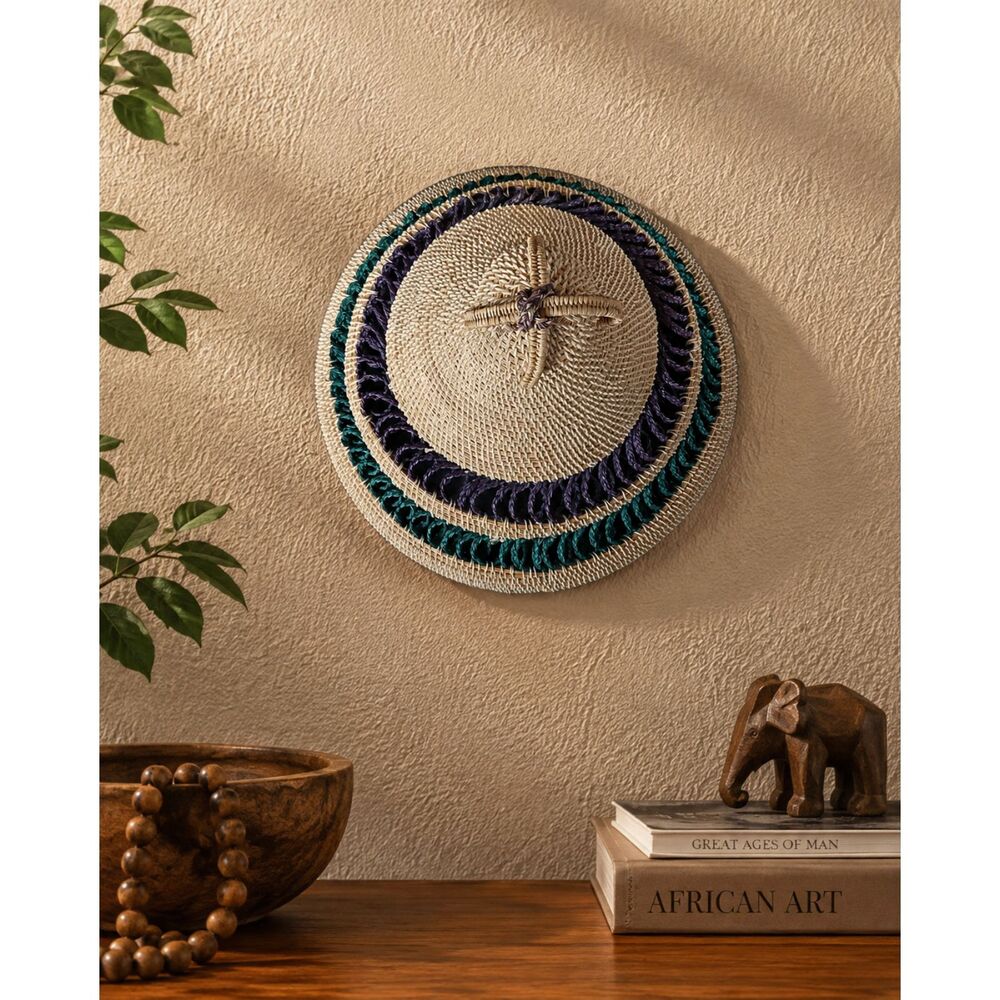 Mokorotlo Lesotho Traditional African Woven Straw Hat Teal Purple Handmade Decor